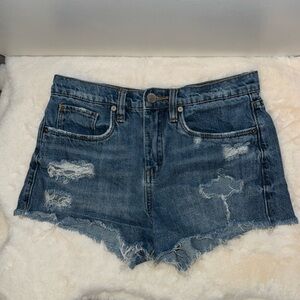 BlankNYC Barrow High Rise Denim Shorts Distressed Raw Hem Size 25